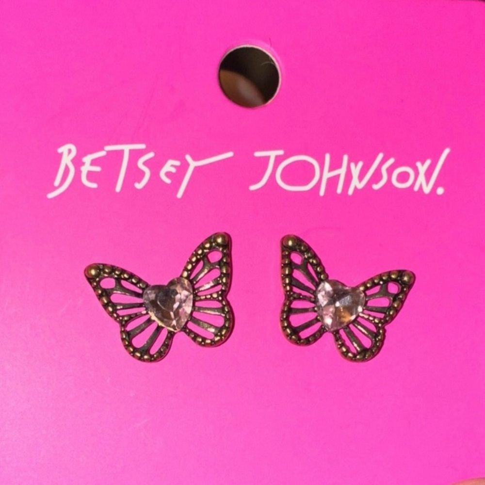 BETSEY JOHNSON Spring Summer Boho Butterfly Key and Lock Stud Earrings NEW NWT